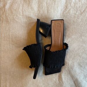 Ganni Black Ruffled Mules Heel Sandals